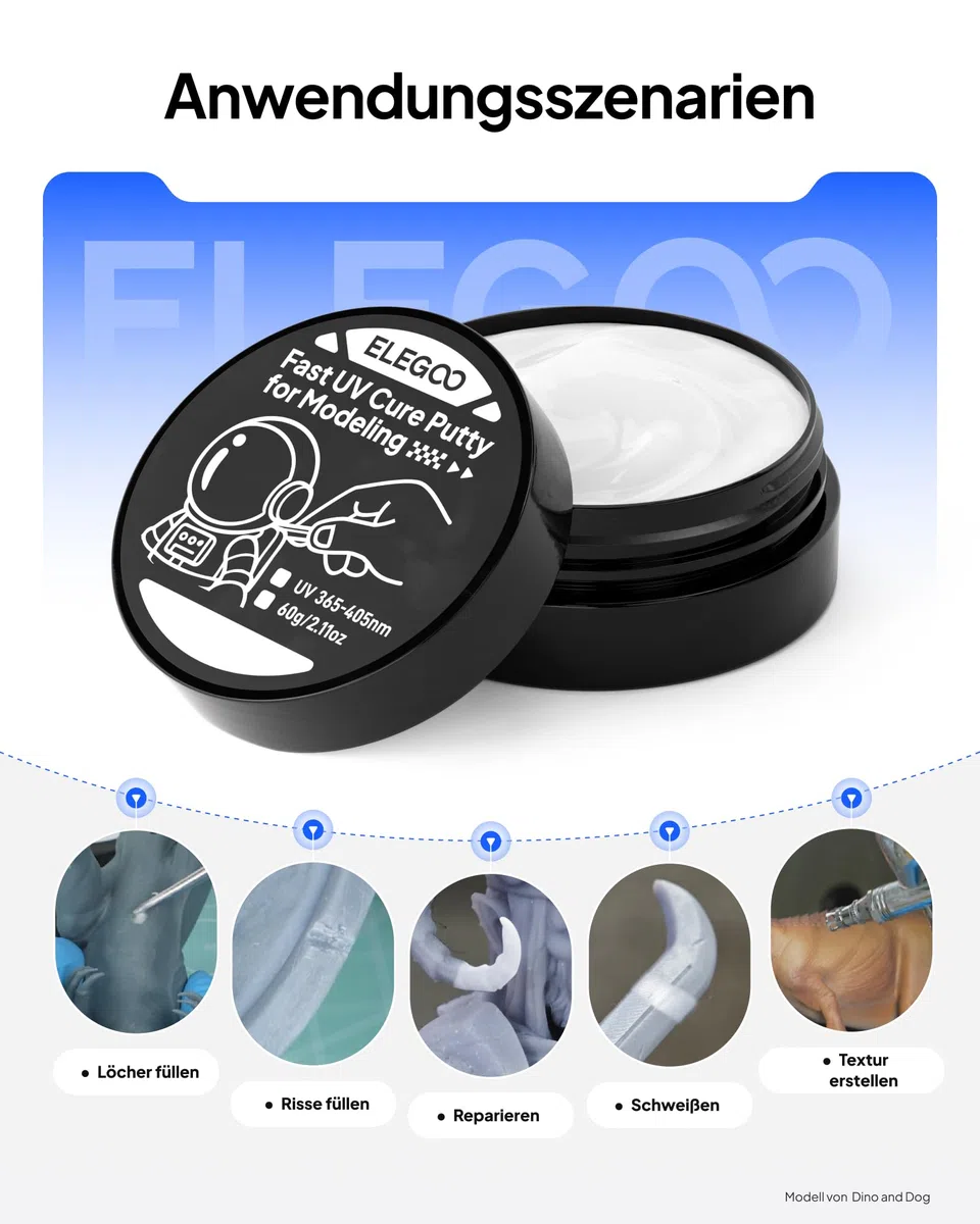 ELEGOO UV-Kitt zum Modellieren, 365–405 mm, UV-Licht, schnell härtender Ton zur Reparatur von Miniaturmodellen (weiß, 60 g)