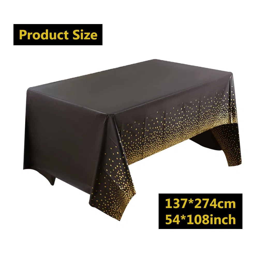 10 Stück Schwarz und Gold Party Tischdecke Einweg für Rechteck Tisch,Gold Dot Confetti Geburtstag Tischdecke für Geburtstag, Jahrestag,Braut Shower,Abschlussfeier,Cocktail Party,137cm x 274cm