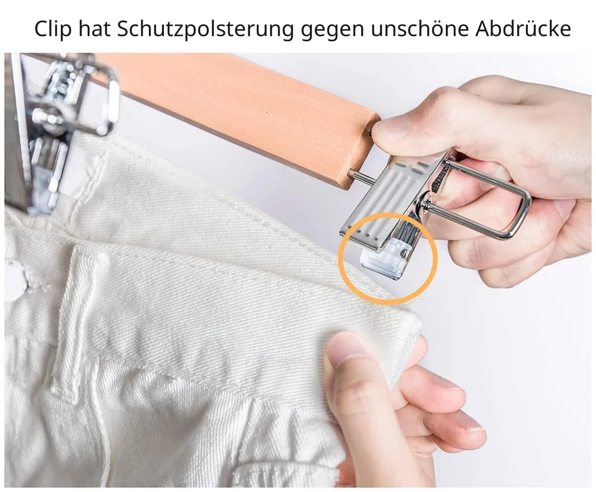 Amber Home 10 Stück 36cm Natürliche Kleiderbügel aus Holz, Robust und Glänzend Hosenbügel Aufhänger für Hosen Shorts Rock Socken Unterwäsche, mit rutschfest Clips und Drehbar Haken