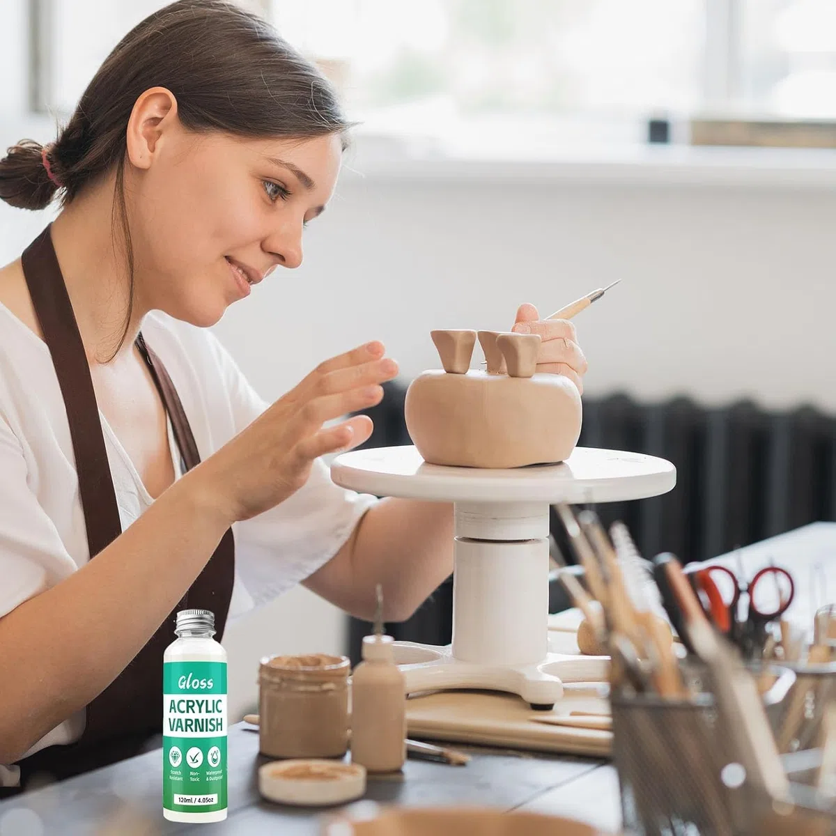 120ml Air Dry Clay Glaze - 30Pcs Tonglasur mit lufttrocknendem Ton Werkzeug Set, Modellierwerkzeug Werkzeug mit Aufbewahrungstasche, Perfektes Töpfer Zubehör für Künstler und Anfänger