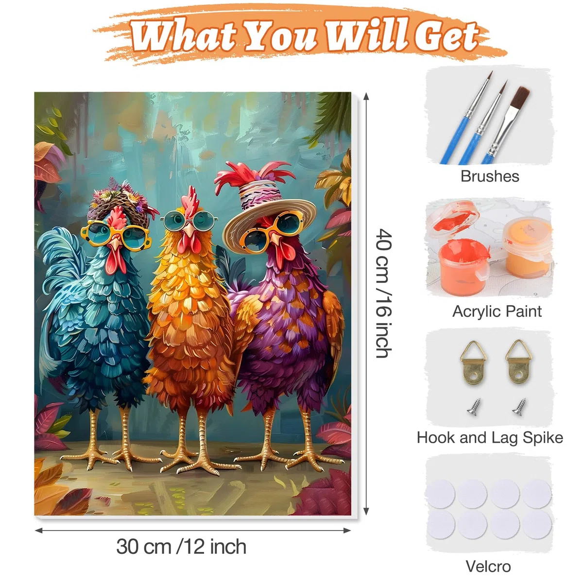 KEYIFA Malen Nach Zahlen Erwachsene mit Rahmen, Buntes Huhn Malen Nach Zahlen Kits mit Pinseln und Acrylfarben, DIY Ölgemälde Set Malen Basteln Leinwand Bild Erwachsene, Home Deko 30x40cm