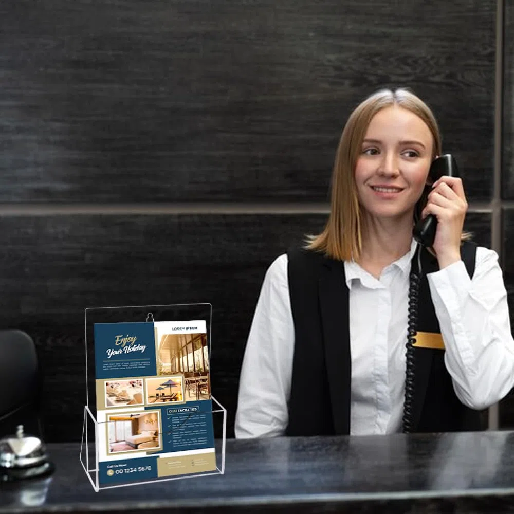 2 Stück Prospekthalter Flyer Aufsteller Prospektständer A5 Tisch Prospektständer Acryl Transparenter Flyerständer für Counter Büro Restaurant Rezeption