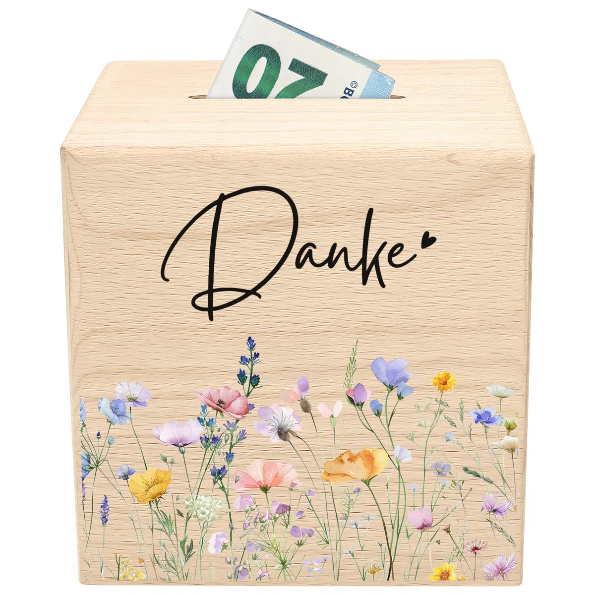 Trinkgeldkasse Wildblumen Danke Kaffeekasse Spardose aus Holz Trinkgeld Sparkasse Holzspardose
