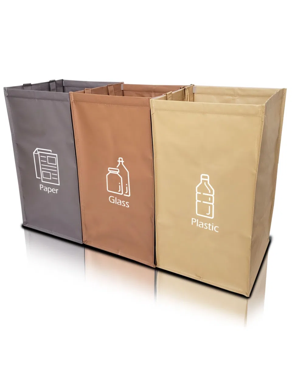 NYIKA Recycling System - Altglas Sammelbehälter - Pfandflaschen Aufbewahrung - Leergut Sammelbehälter - Mülltrennsystem 3fach - Mülltrennsystem - Altpapier Sammler (leicht mediterran)