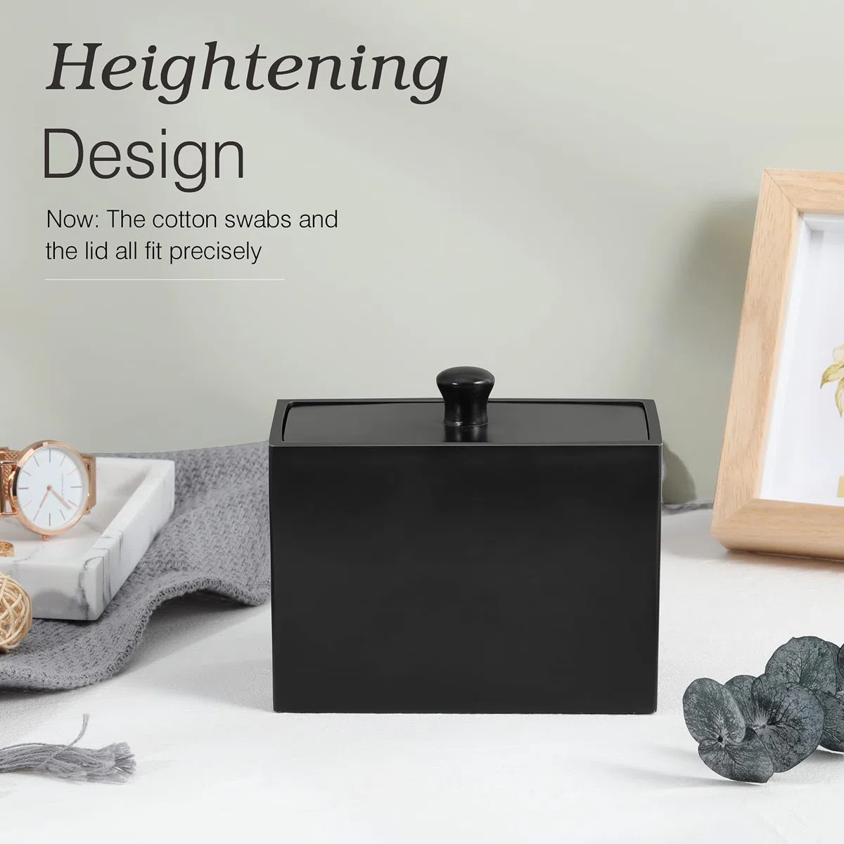 Luxspire Wattestäbchen Behälter & Wattepadspender, 2 Fächer Wattestäbchen Halter Spender Makeup Organizer Aufbewahrungsbox mit Deckel für Wattestäbchen Q-Tips Wattepads Baumwollbehälter, Matte Schwarz