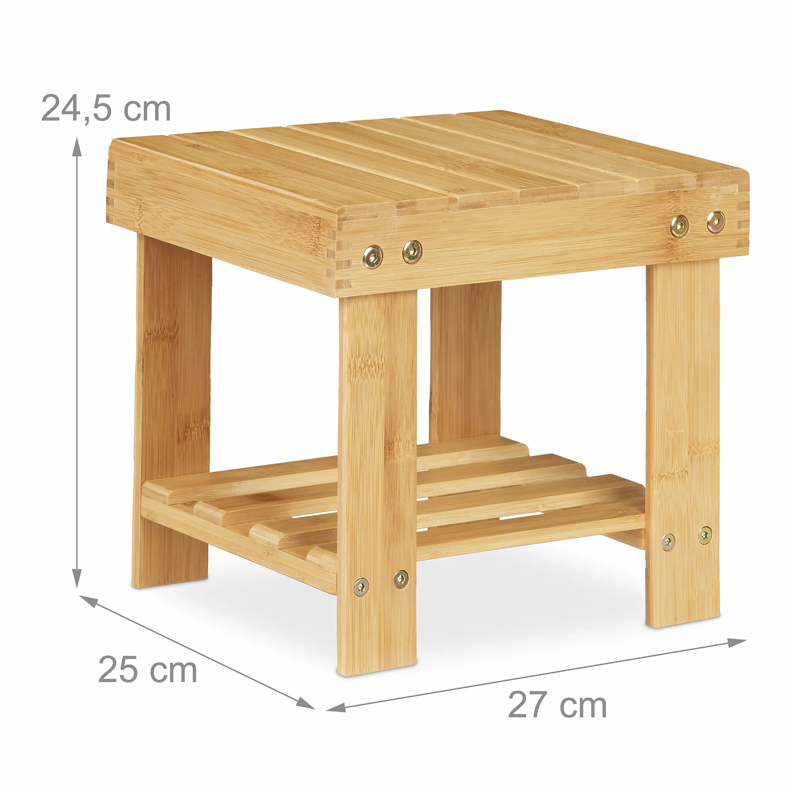 Relaxdays Fußbank Bambus, bis 100 kg, Stabiler Tritthocker, Kinderhocker Bad, Fußhocker, HxBxT: 24,5 x 25 x 27 cm, Natur