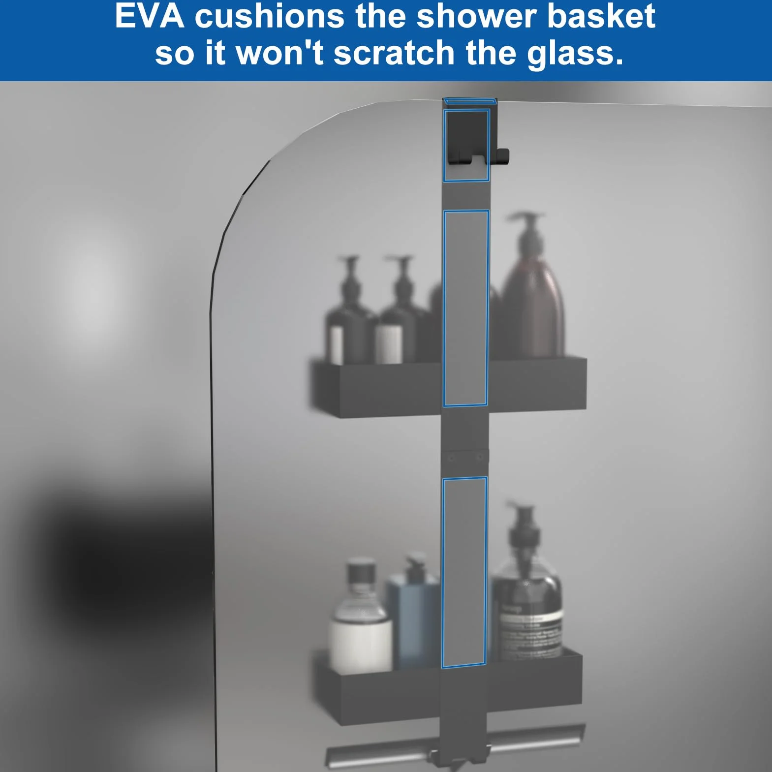 Duschablage zum Hängen, Duschregal Ohne Bohren für Rahmenlos Glastür, Badezimmer Organizer Shampoo Halterung für Dusche Schwarz