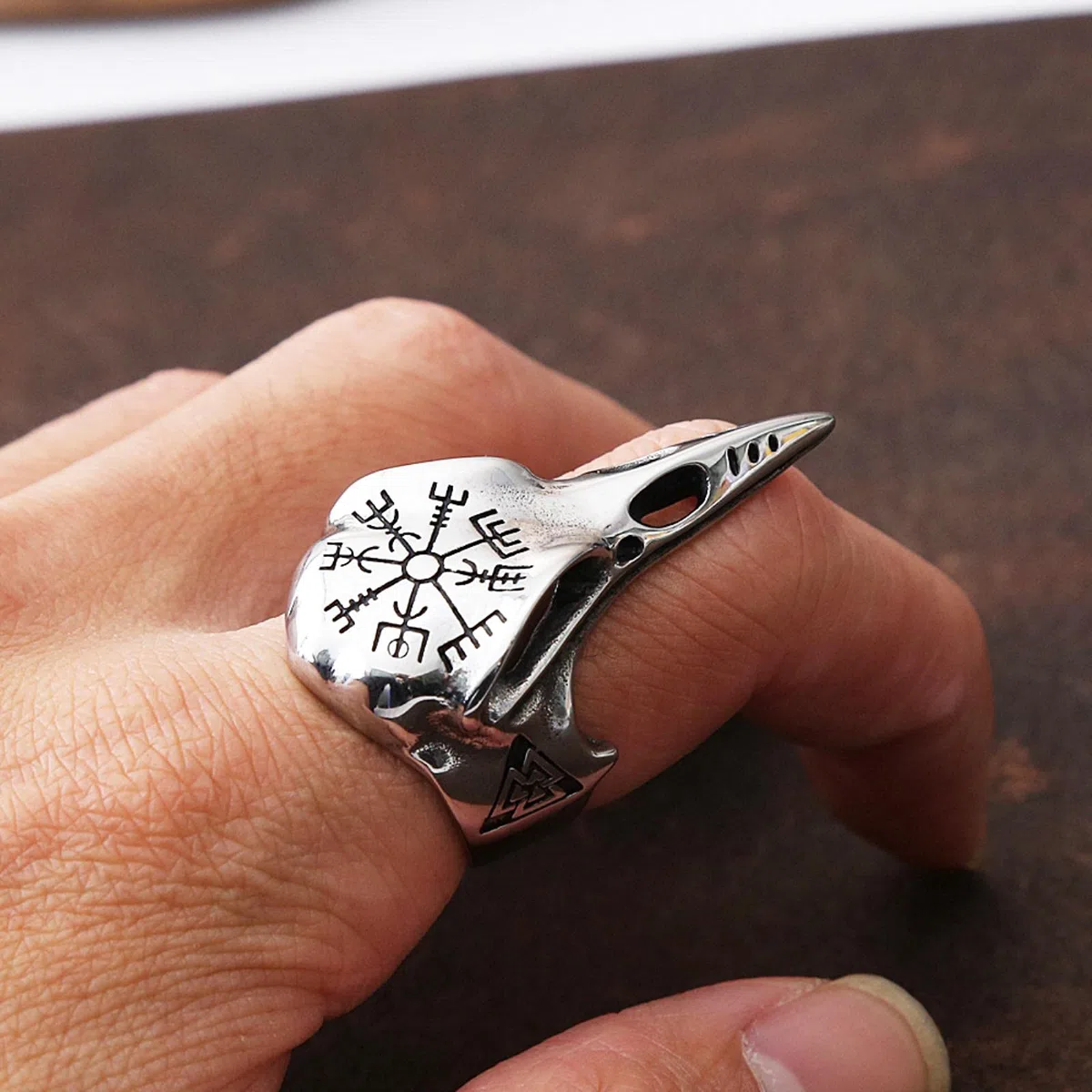 Odin Crow Skull Herrenring Gothic Edelstahl Kompass Ringe für Herren Wikinger Valknut Ring Amulett Muster Schmuck Geschenk