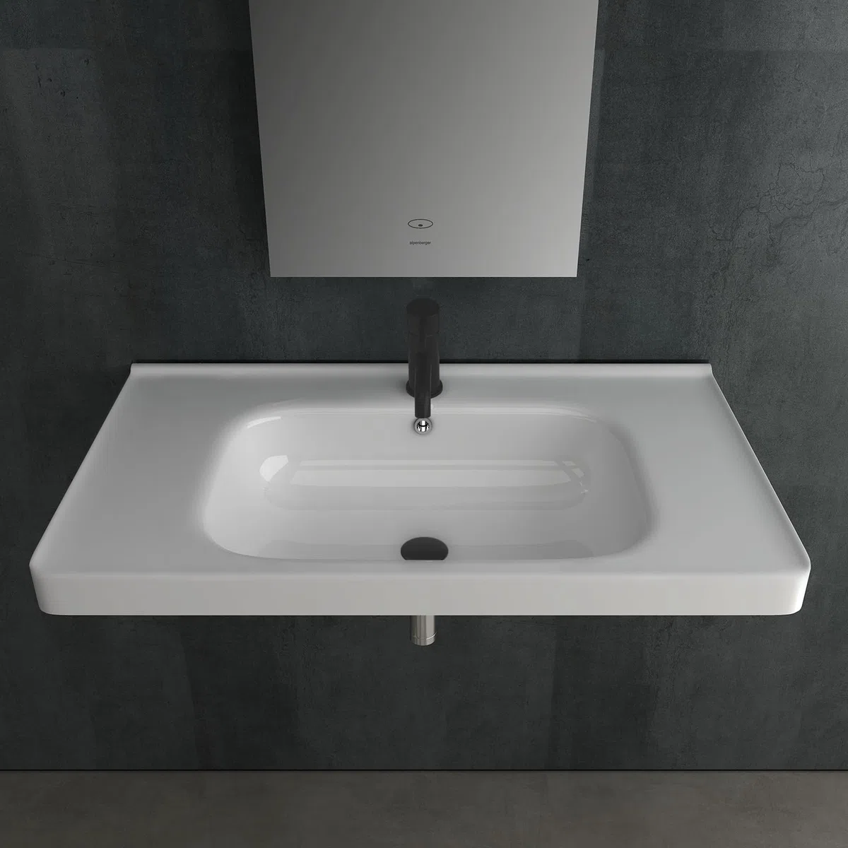 Alpenberger Waschbecken 80 cm Breit | Gäste WC & Badezimmer | Waschtisch Eckig | Hängewaschbecken Wandmontage | Handwaschbecken Made in Europa | Bathroom Sink für Moderne Waschplätze