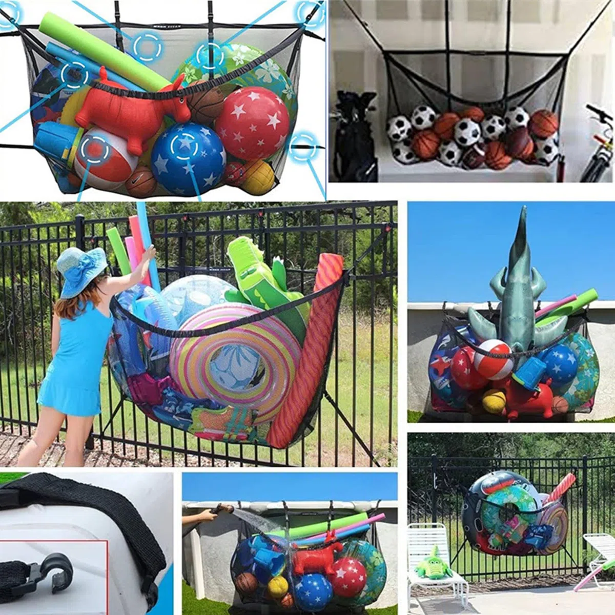 Faltbares Pool Aufbewahrungsnetz Groß, Polyester Hängenetz Tasche, Pool Organizer für Poolspielzeug, aufblasbare Gegenstände, Schwimmutensilien & Schwimmzubehör