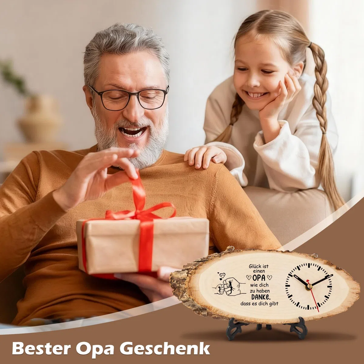 KAAYEE Opa Geschenk,Holzuhr Geschenke für Opa zum Vatertag Geburtstag Valentinstag, Geburtstagsgeschenk Ostergeschenk Vatertagsgeschenk