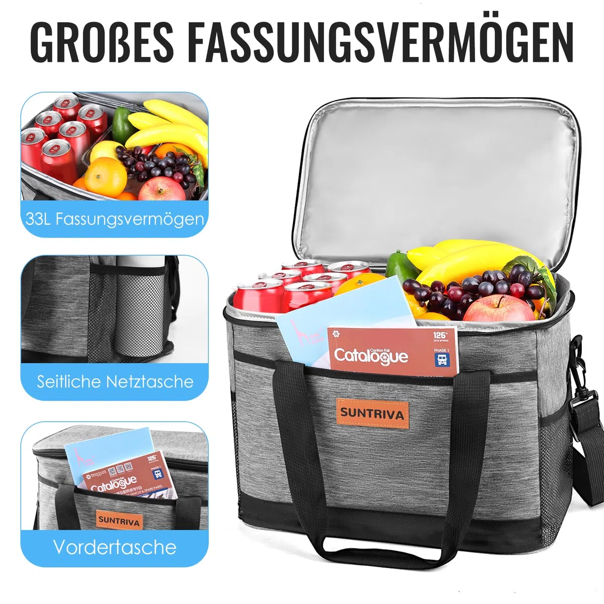 Kühltasche Groß 33L 40 Dosen 14h Kühlung Kühlbox Tragbar Faltbar Isoliertasche Auslaufsicher Cooler Box Thermobox Picknicktasche für Picknick Camping Einkaufen Grillen Familie Büro Auto