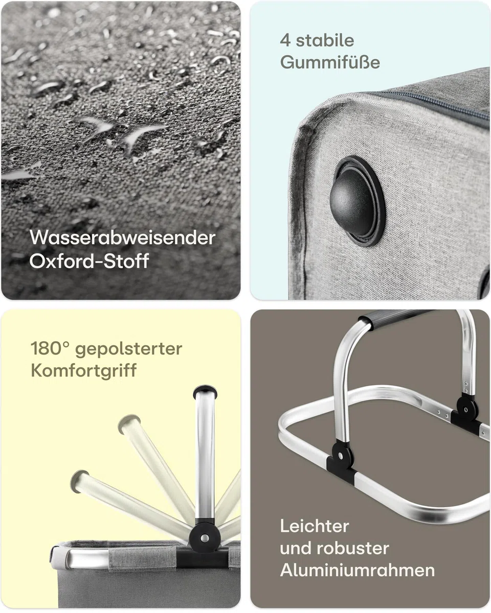 Praknu Einkaufskorb Faltbar Groß – 2 in 1 Erweiterbar 25L auf 35L – Abnehmbarer & Waschbarer Bezug – Stabil mit Alurahmen & Verstärktem Boden – Extra Fächer Innen & Außen – Tragekorb – Grau