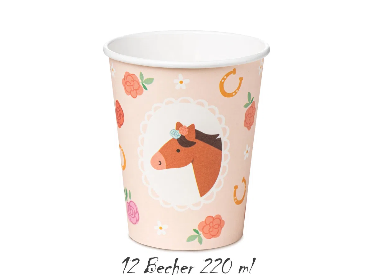 Libetui 48 Teile Geschirrset Pony Pferde Partygeschirr Kindergeburtstag – Pappgeschirr Set für 12 Personen mit Teller, Becher, Servietten & Trinkhalmen, Pferde Geburtstag Mädchen Jungen