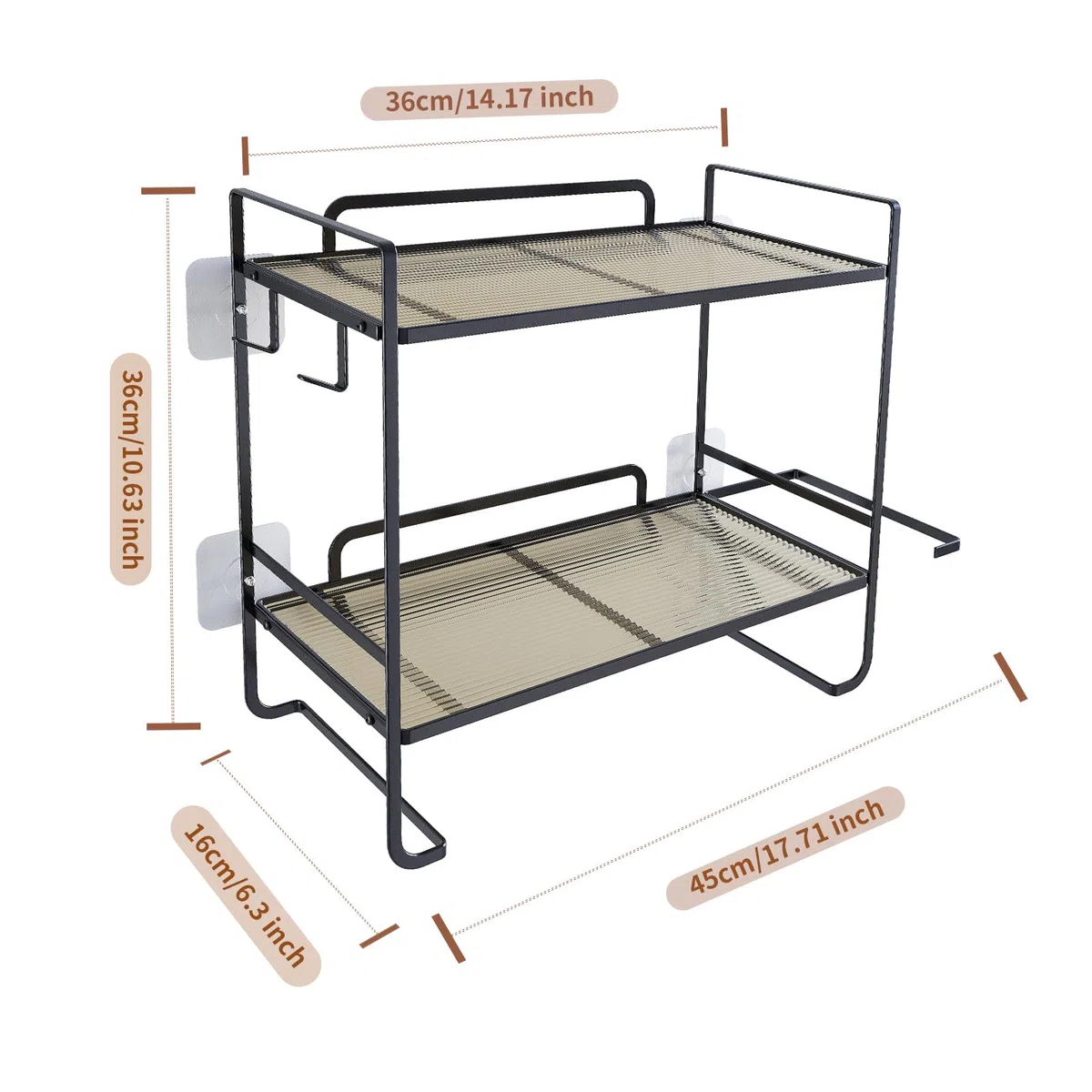 Aufbewahrungsregal über der Toilette,2-stufiger Badezimmer Aufbewahrungs Organizer aus Metall mit 2 Haken, Papierhalter, Regal für den Toilettenspülkasten, Schwarz