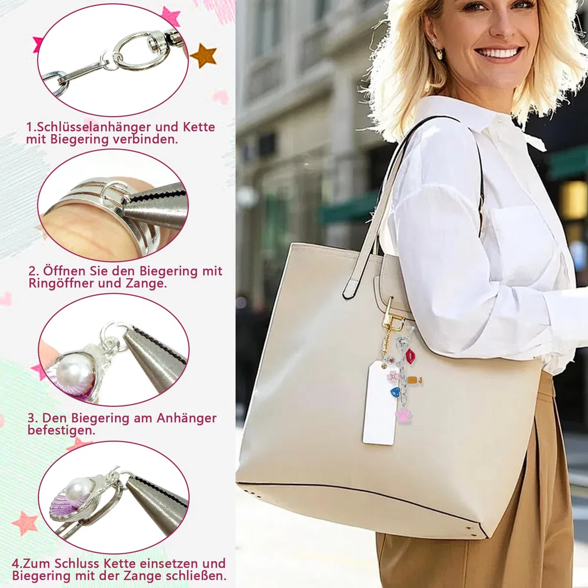 352 Stück DIY Schlüsselanhänger Selber Machen, Metall Charms Anhänger Set, Schlüsselringen Basteln Verlängerungsketten Schlüsselanhänger Clips und Zange, Keychain Diy für Taschenanhänger,Silber