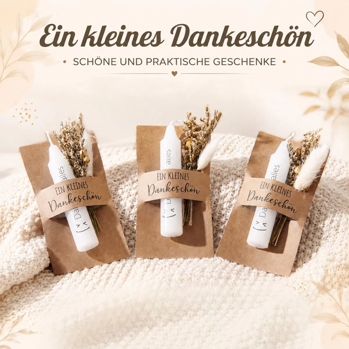 Tenare 6 Sets Danke für Alles Geschenk Kerzen Trockenblumen Organzabeutel Kartenhülle Dankesgeschenk Ein Kleines Dankeschön Abschiedsgeschenk für Kollegen Lehrer Freunde Abschied Abschluss Team
