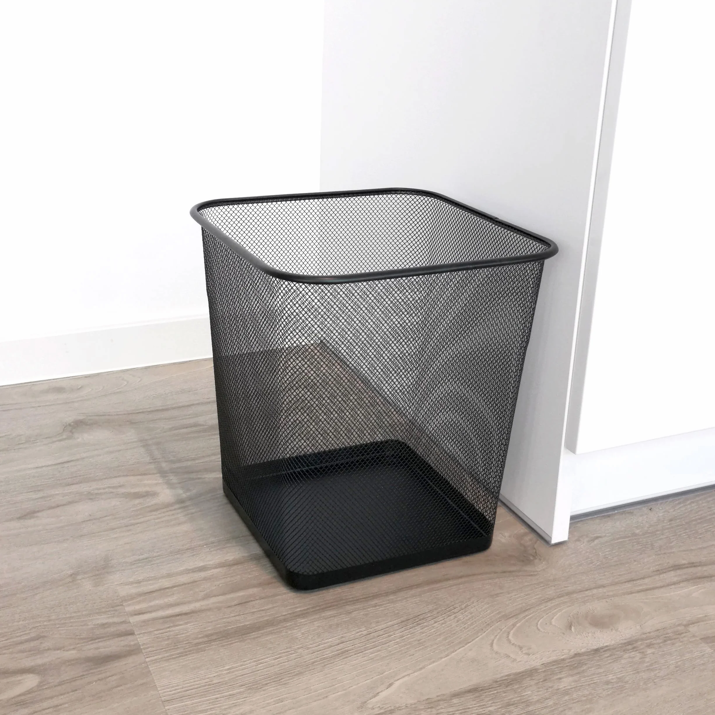 D.RECT Papierkorb Büro 18L - Abfalleimer, Papierkorb aus Drahtgeflecht Mülleimer, Papiereimer - Metall Büroeimer Mesh Eckig, Schwarz