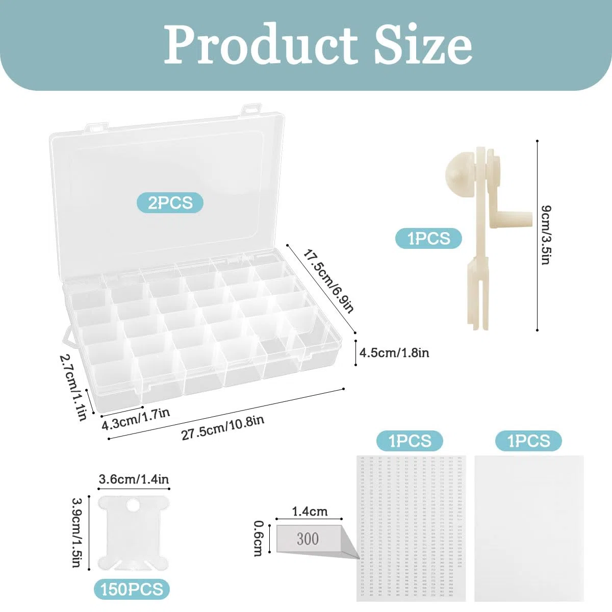 2 Stück Stickgarn Organizer Kreuzstich Faden Aufbewahrungsbox, 36 Abnehmbare Fächer mit 1 Spulenwickler, 150 Hartplastik Zahnseide Spulen und 2 Aufkleber für DIY Handwerk Basteln Nähen