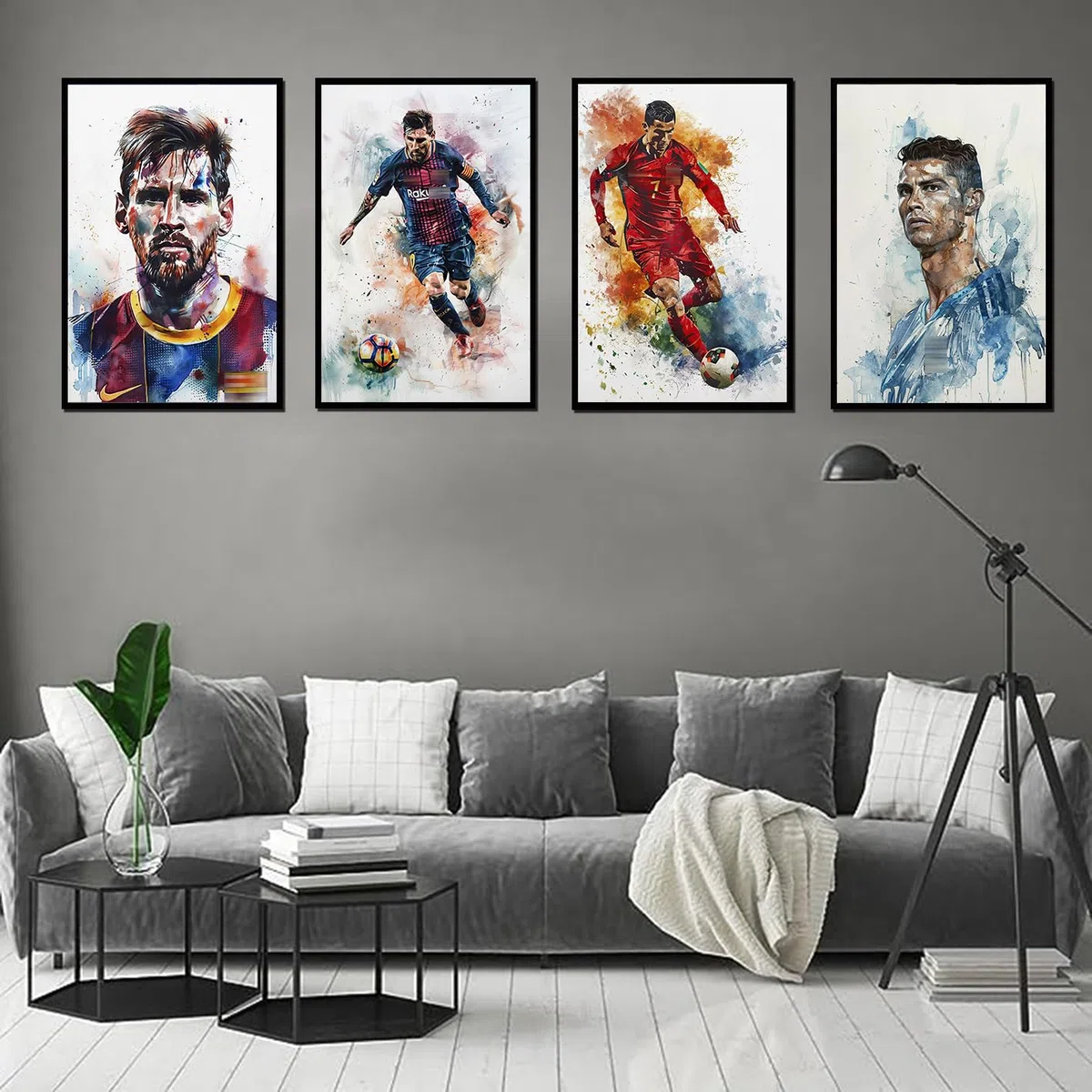 NebulaNova Ronaldo, Messi und Neymar Poster Set - Kunstdruck-Poster fr Wohnzimmer, Raumdekoration - Unframe 8x12 inch (20x30 cm), Set von 4 Postern