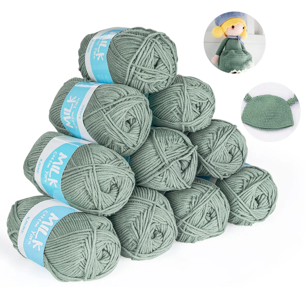 Häkelgarn 12x50g - Wolle Salbei Super Weiche Acryl Garn- Wollen zum Stricken Häkeln für Anfänger - Babywoll 1200m für Handarbeitsprojekte
