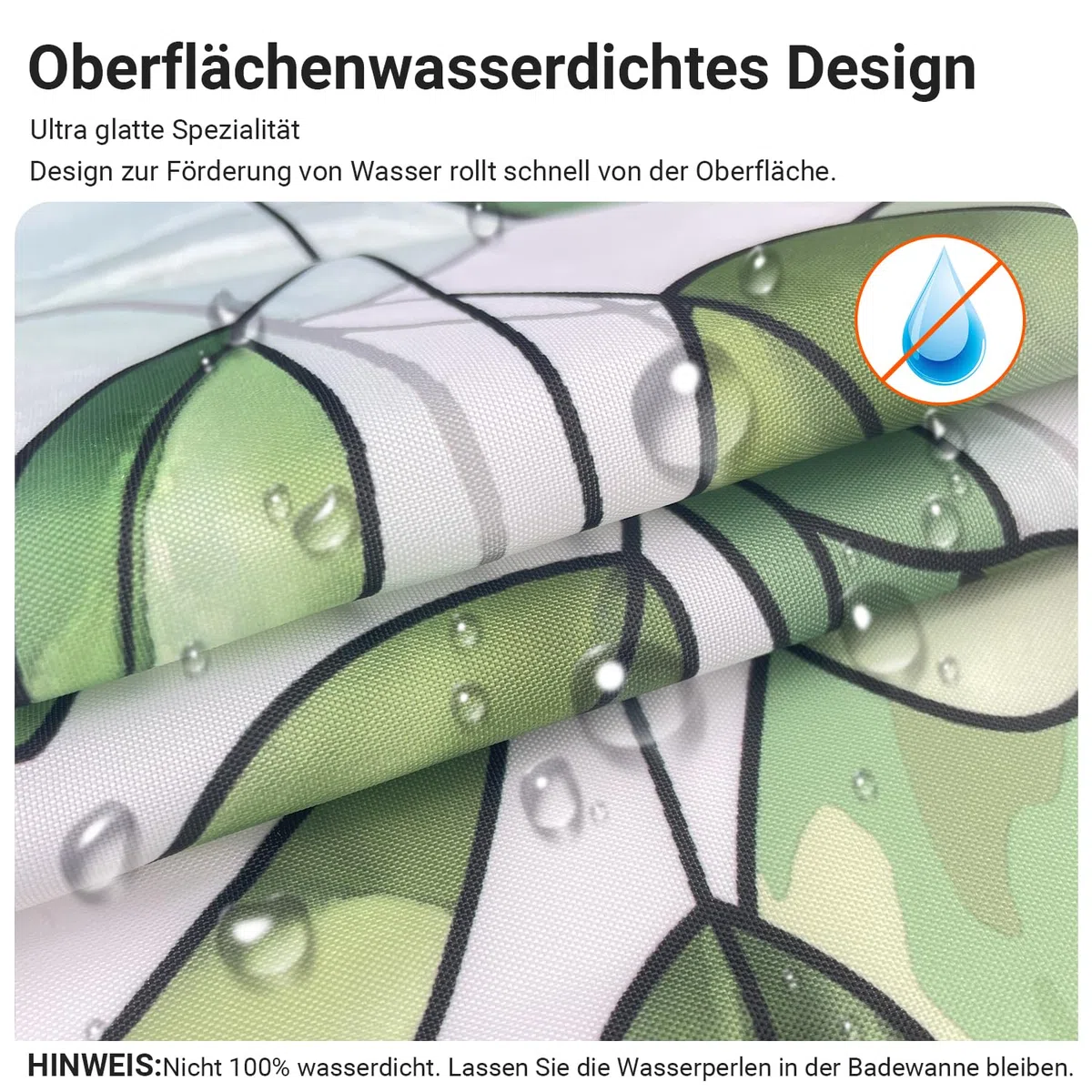 Lerores Duschvorhang 180x180cm, Grün Blätter Antischimmel Textil, Beschwerter Saum Wasserabweisend, Waschbar Polyester Stoff Badevorhänge mit Ösen und 12 Duschvorhangringe für Badezimmer, Badewanne
