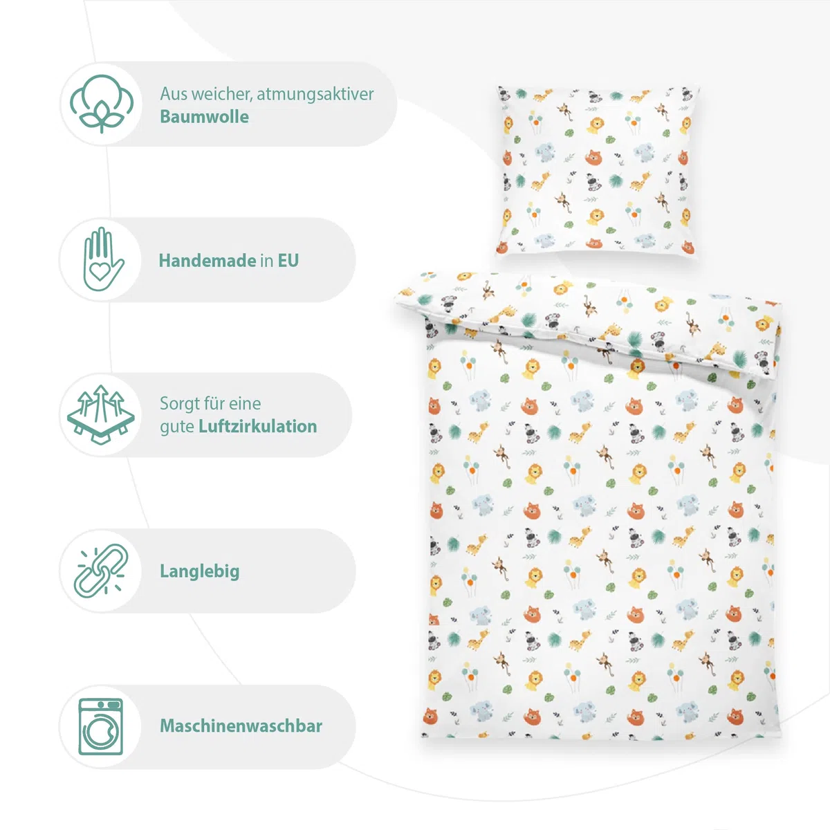 Kinderbettwäsche Baby Bettwäsche 90x120 cm aus Baumwolle - Kinder Set von Duvet Cover 90 x 120 und Kissenbezug 40x60 cm Junge und mädchen babybettwäsche bettbezug für Kleinkind Oeko-Tex