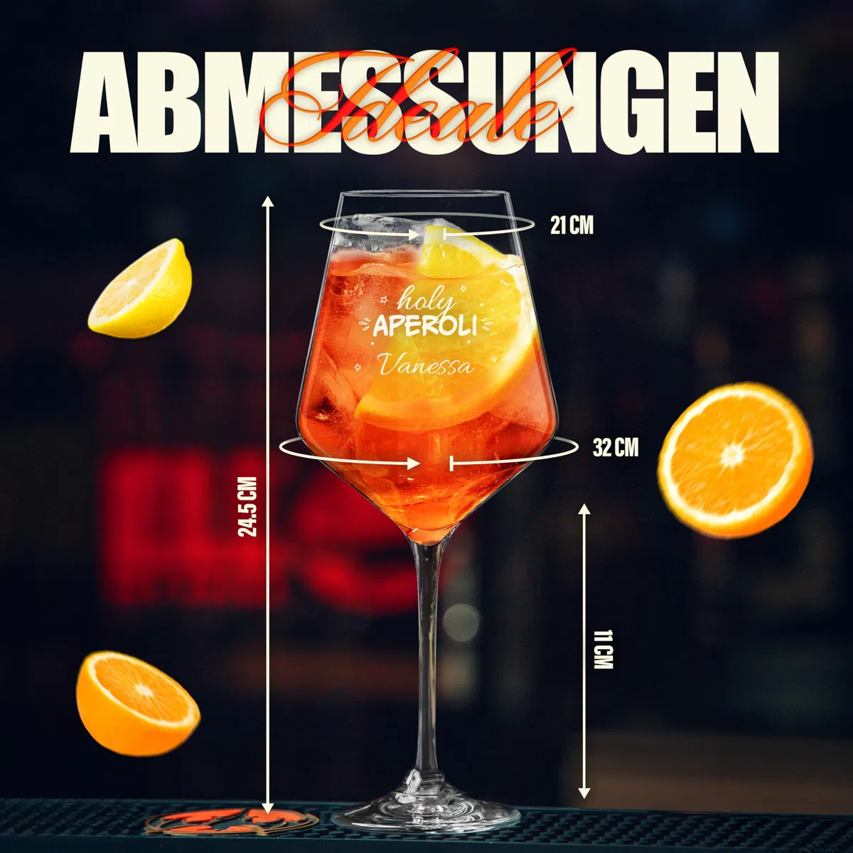 Maverton Aperol Spritz Glas personalisiert mit Namen - Cocktailglas mit Gravur - Aperol Geschenk - Geburtstagsgeschenk für Frauen - personalisierte Geschenke Frauen - 350ml oder 530 ml - Holy Aperoli