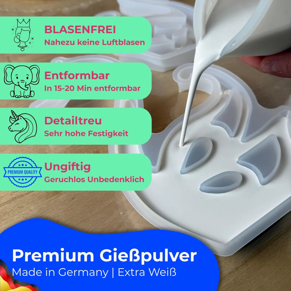 Gießpulver Weiß 4,5kg für Silikonformen, KERANO Made in Germany | In 15 Minuten entformbar, ohne Brennofen. Bildet feinste Details scharf ab, für Vasen, Kerzenhalter, Schalen & Skulpturen