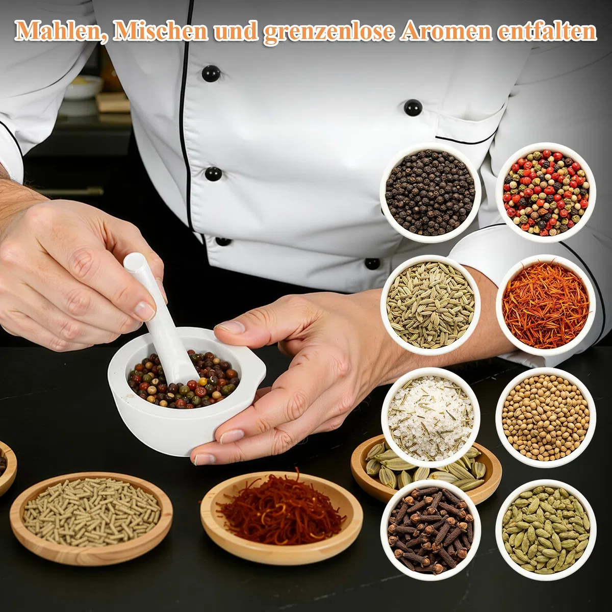 ULTECHNOVO 2 Stück Mörser mit Stößel klein Sets - ⌀ 7,5 cm - kleiner Steinmörser zum Mahlen von Gewürzen Nüssen Medikamenten - Einfache Reinigung - manueller Küchenutensilien