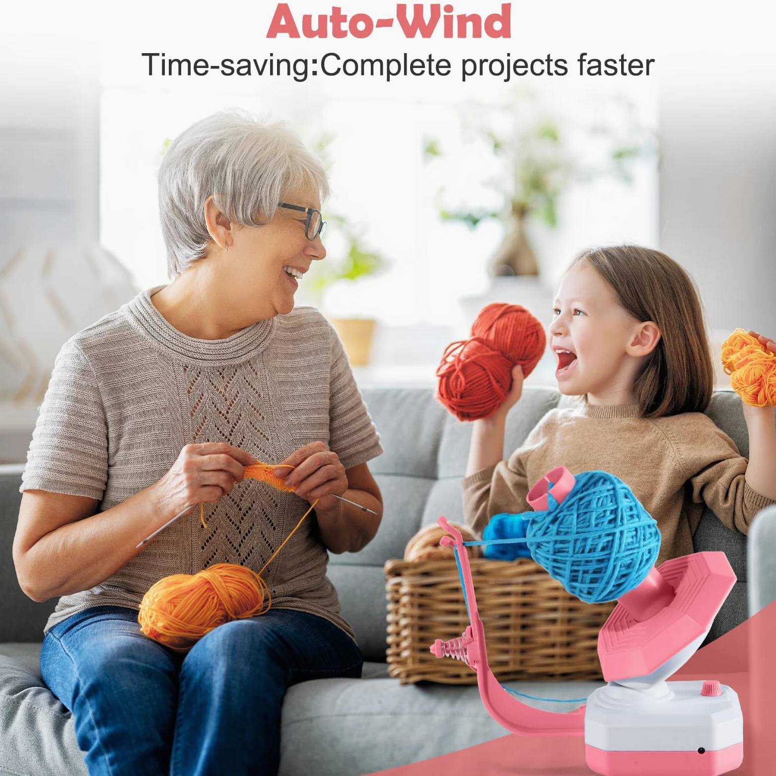 Wollwickler Elektrisch - Automatisch Yarn Winder, Wollabwickler, Kugelwickler, Garnwickler für Häkeln mit Stufenloser Geschwindigkeit, Idealer Helfer für Strickliebhaber (Rosa)