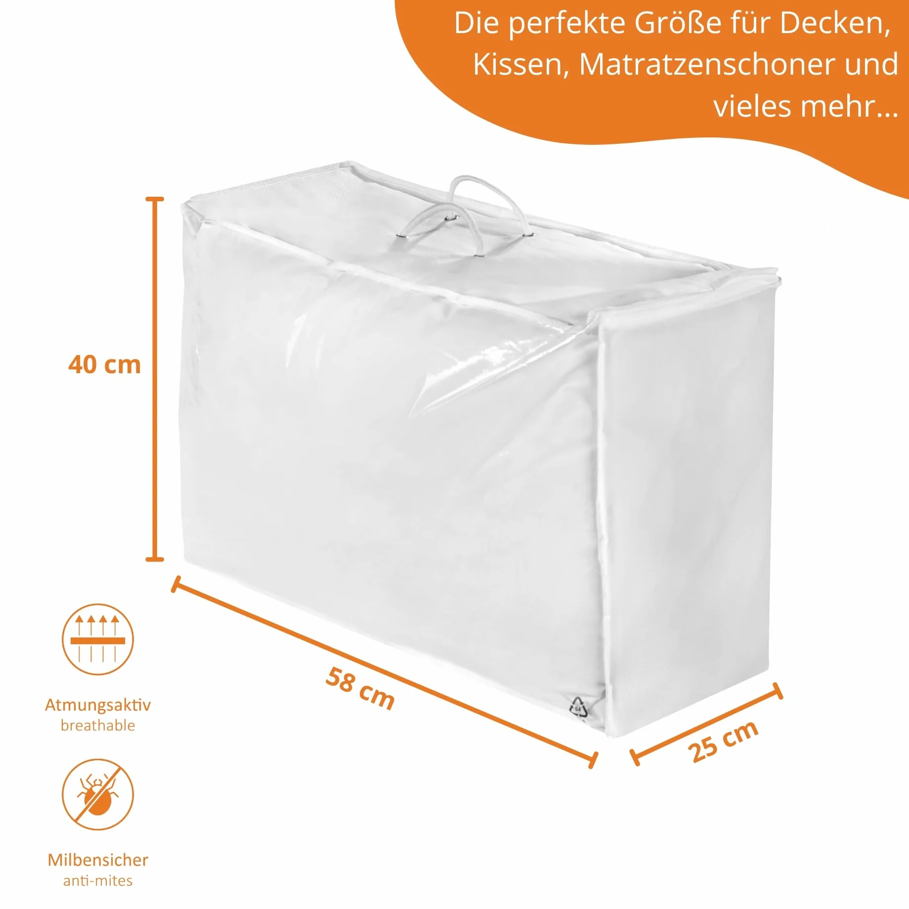 sleepling 5er Set Aufbewahrungstasche für Bettdecken und Kissen, Aufbewahrung Taschen für Bettwäsche, Reißverschluss, Tragegriffe, staubfrei, 58 x 40 x 25 cm