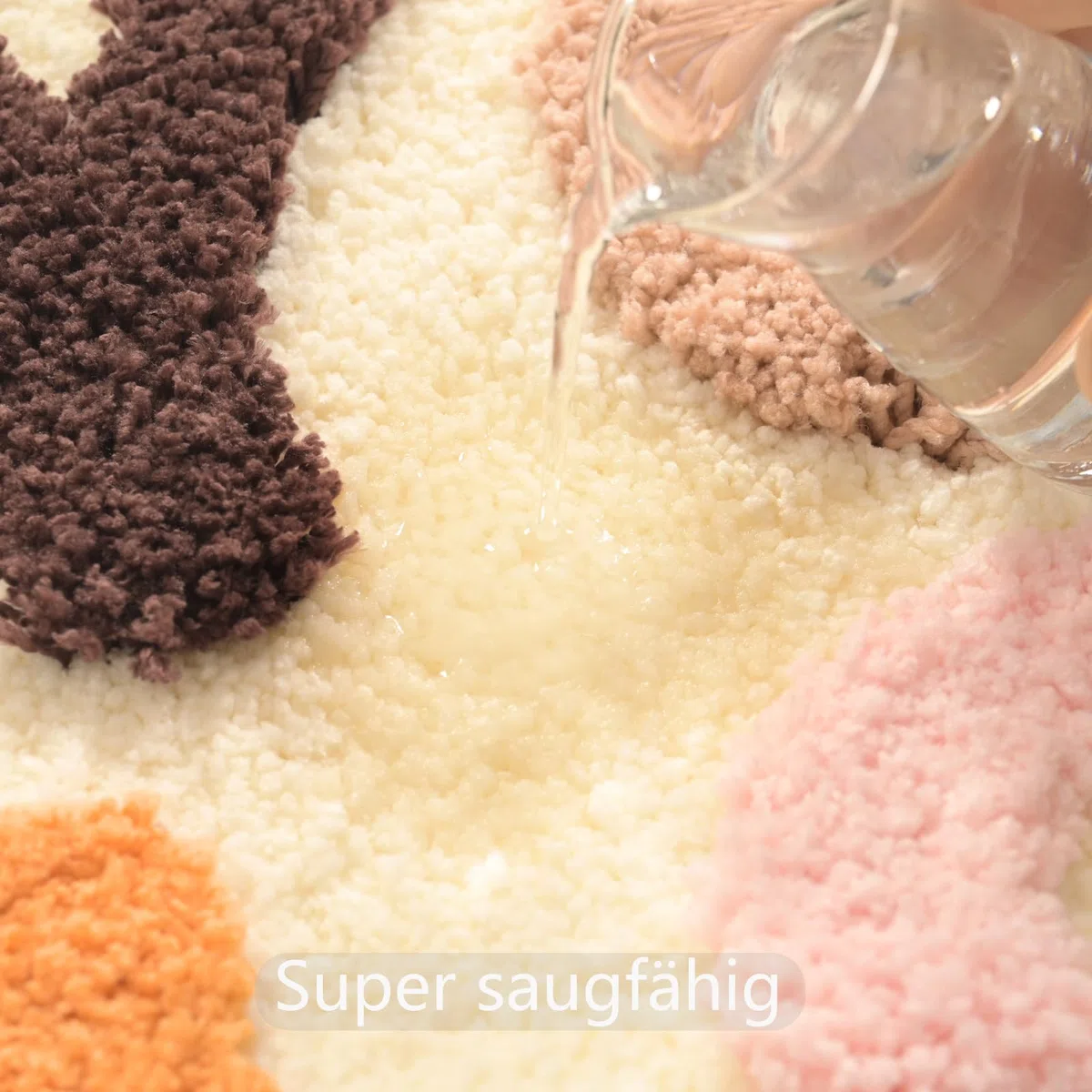 QJHOMO Beige Badezimmerteppich Bunt Badematte rutschfest Waschbar Badteppich niedlich Bad Deko Spaßig Badvorleger Weiche Mikrofaser Duschvorleger Absorbierende Badezimmer Teppich 40 x 60 cm