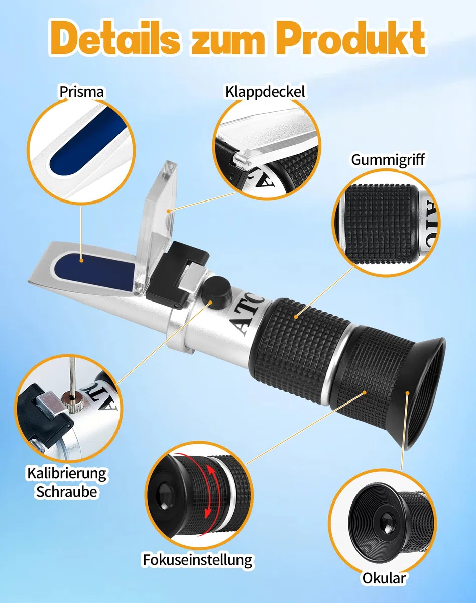 2 in 1 Honig Refraktometer mit ATC Imker Refraktometer Brix 58-90% Wassergehalt im Honig 12-32% Refractometer Honig Handrefraktometer für Honig Zuckersirup Fruchtmarmelade Melasse