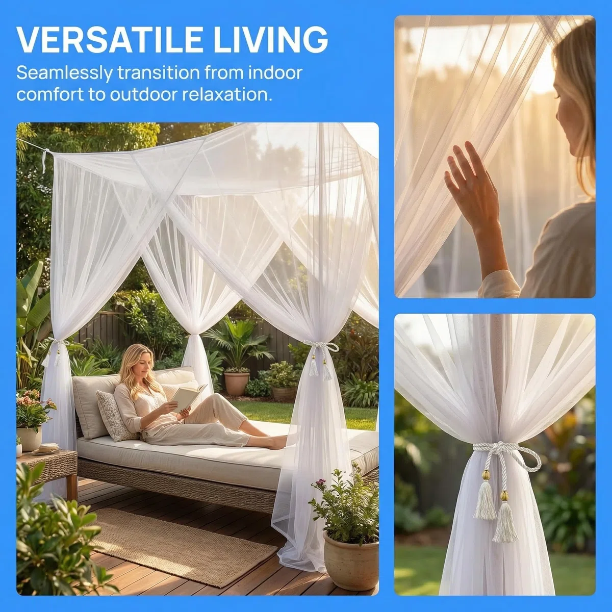 Moskitonetz Doppelbett und Einzelbett 190x210x240cm Moskitonetz Bett Mückennetz 4 Öffnungen Premium Mückenschutznetz mit Aufhängeset Mosquito Net Bed für Schlafzimmer Camping Reisen Weiß