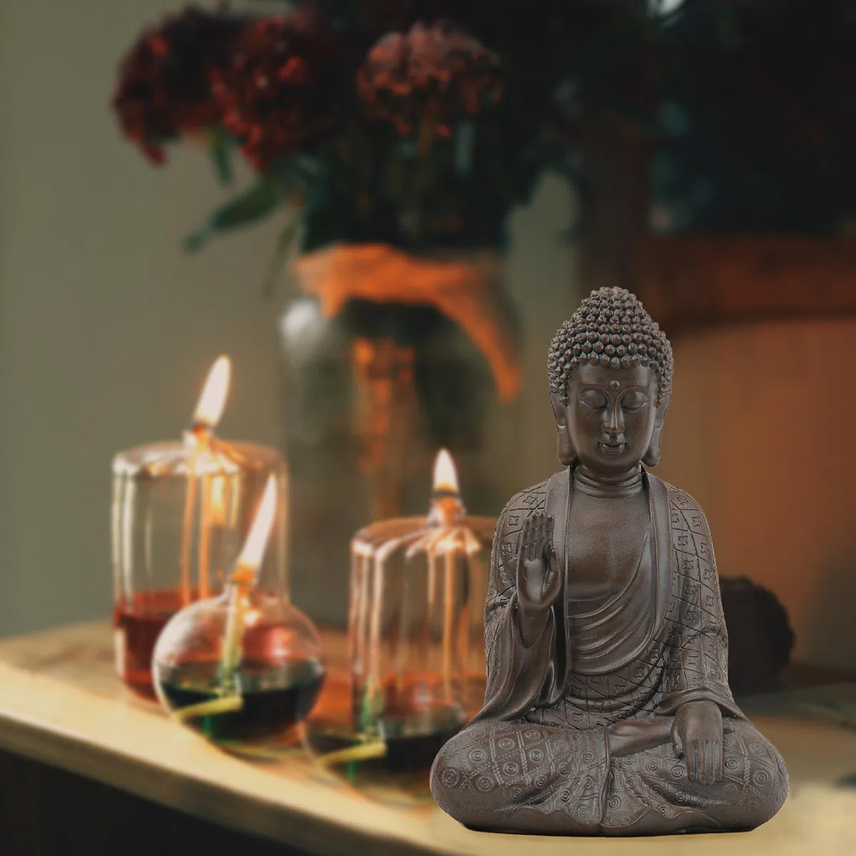 Buddha Figur in Braun - Kleine Zen Buddha-Statue für Heimdekoration - Antik-Stil Dekofigur für Yoga & Meditation - Elegante Wohnzimmer Deko & Home-Office Zubehör