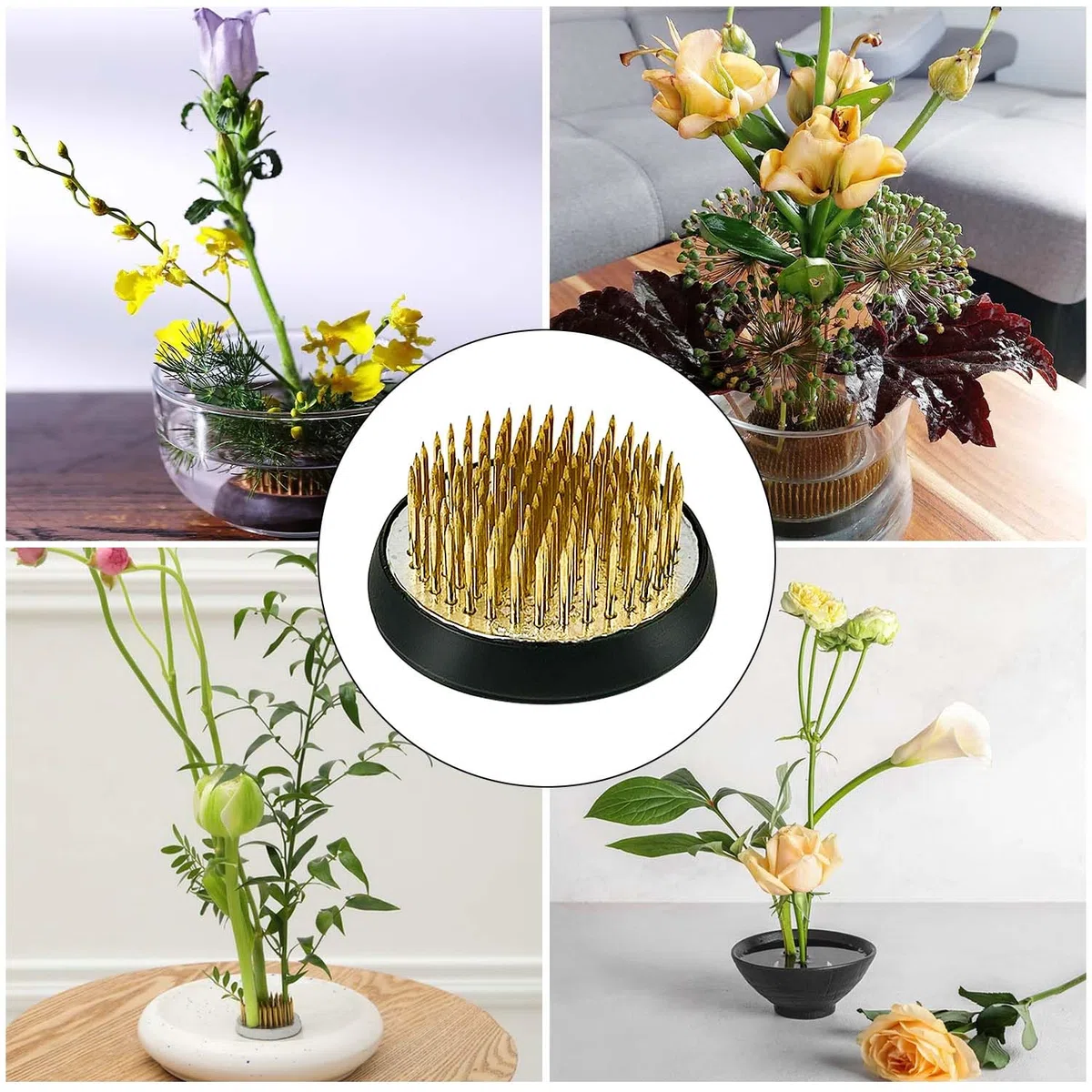 4 Stück Kenzan, Blumenigel, Runder Ikebana, Steckigel mit Gummidichtung, Edelstahl Hanataba Blumenhalter Geeignet für Blumenarrangements Blumenläden Büros Gärten Teestuben (23mm/34mm/40mm/50mm)