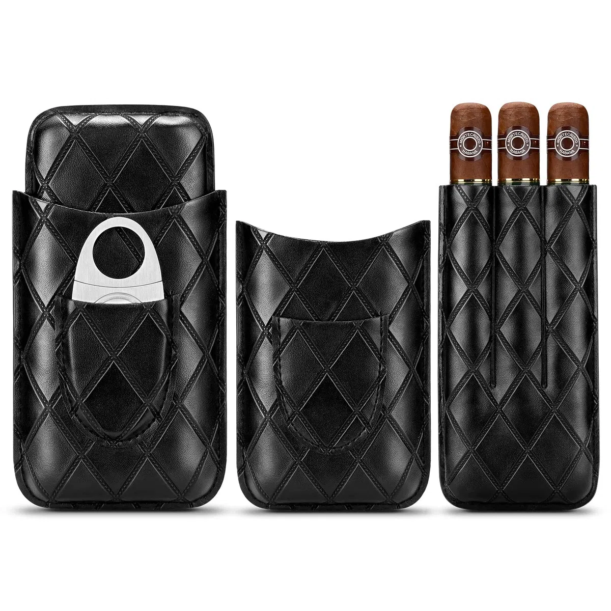 CIGARLOONG Zigarrenetui, Leder, Reise-Humidor für 3 Röhren, mit Zigarrenschneider