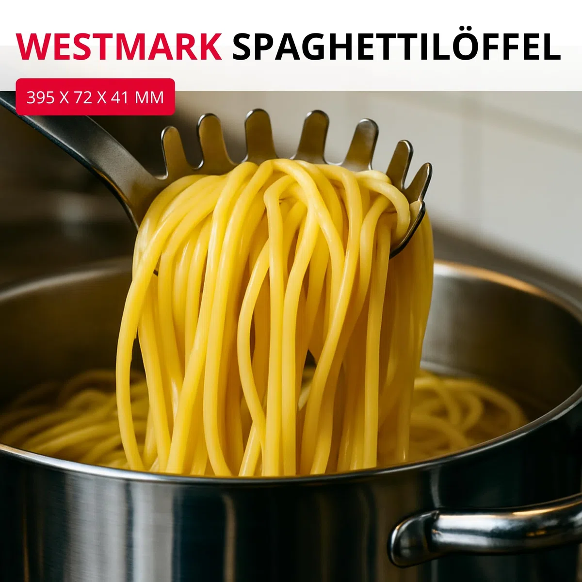 Westmark Spaghettilöffel Pro – Edelstahl Nudellöffel mit Rundzacken – Praktischer Pastalöffel für Spaghetti, Nudeln & Co – Silber, 39,5 cm