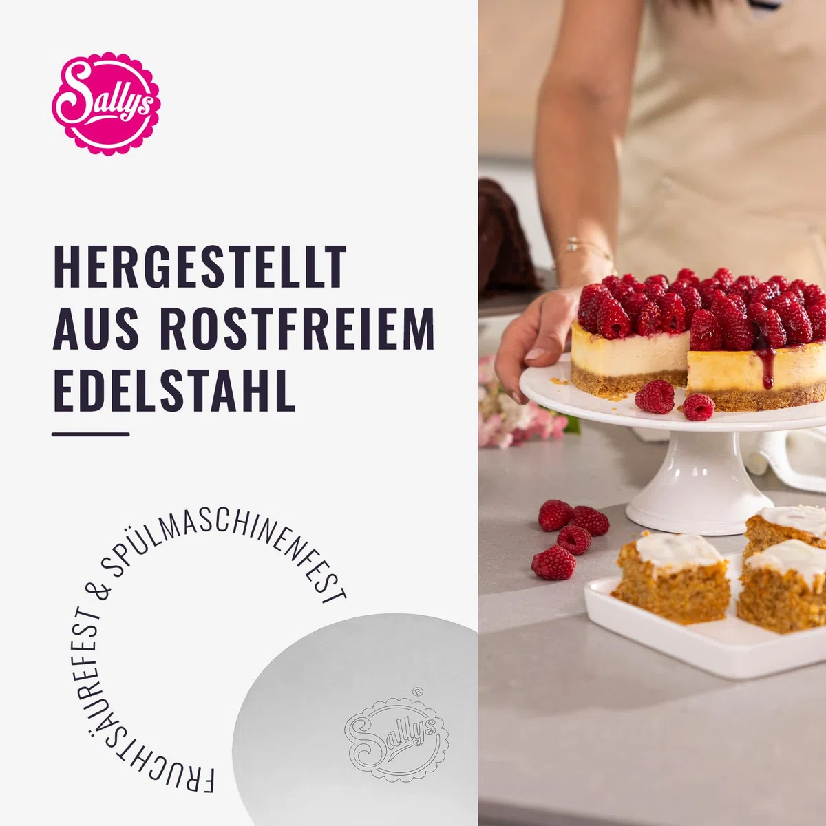 Sallys Tortenbodenheber Rund - 32 cm Durchmesser - Kuchenschaufel Ideal zum Umsetzen & Dekorieren - Platte aus Rostfreiem Edelstahl - Spülmaschinenfest