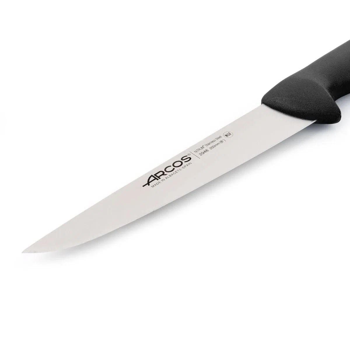 Arcos Fleischermesser mit Nitrum Edelstahlklinge 200 mm - Professionelles Küchenmesser zum Schneiden von Fleisch, Fisch und Gemüse - Ergonomischer Griff aus Polyoxymethylen, Serie 2900, Farbe Schwarz