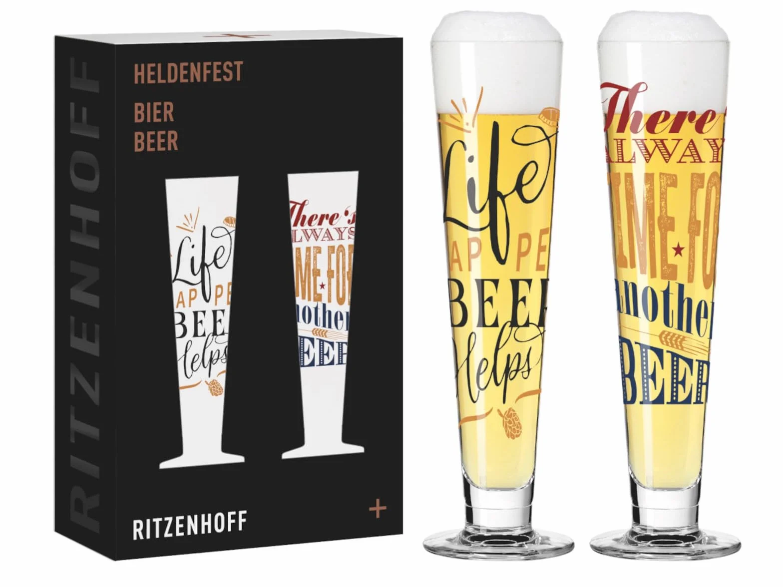 RITZENHOFF 6271002 Bier-Glas 330 ml - 2er Set - Serie Heldenfest - mit Spruch, mehrfarbig - Made in Germany