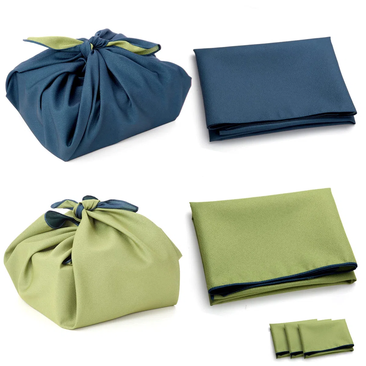 Furoshiki Wickeltuch, 3 Stück Bento-Box, Lunch-Weinflaschenabdeckung, doppelseitig, 70 x 70 cm, extra groß, japanischer Stil, Weihnachtstuch, abfallfreie Einkaufstasche, Marineblau