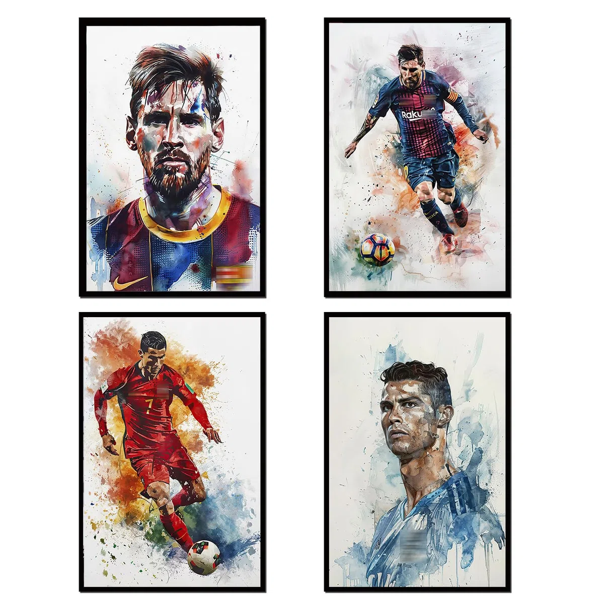 NebulaNova Ronaldo, Messi und Neymar Poster Set - Kunstdruck-Poster fr Wohnzimmer, Raumdekoration - Unframe 8x12 inch (20x30 cm), Set von 4 Postern