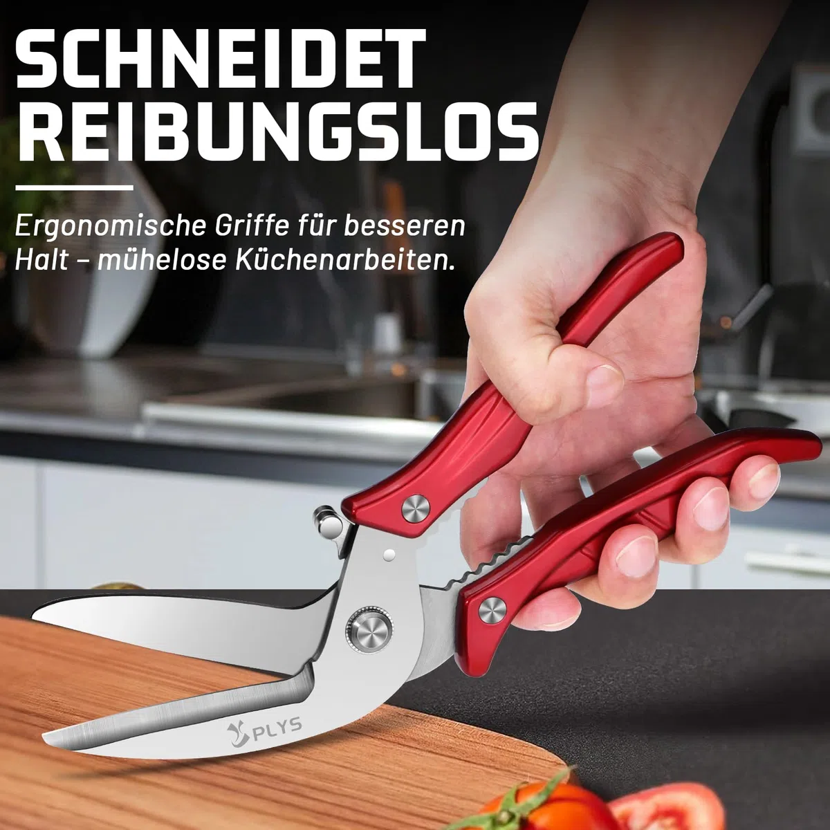Plys Geflügelschere Hochleistungs Küchenschere Scharfe: Haushaltsschere Edelstahl Schere Küche mit Rot Griff Allzweckschere Haushaltsscheren