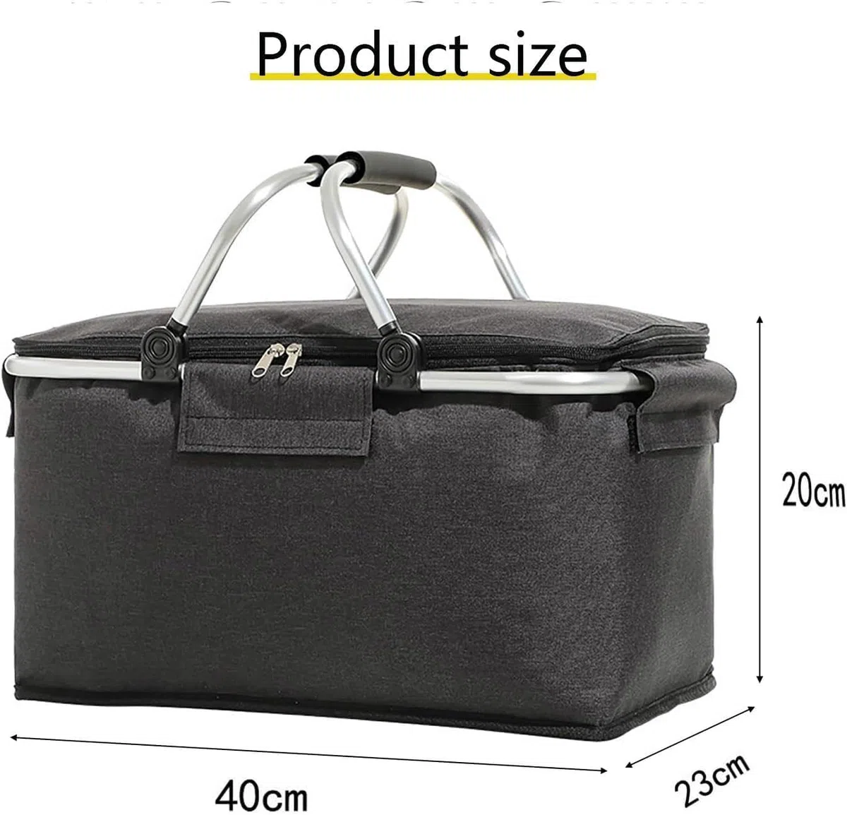 Einkaufskorb Faltbar 18L, Einkaufskorb mit Kühlfunktion, Kühlbox Tragbare mit Gepolsterten Griffen,Thermo als Picknickkorb,Tragekorb,für Einkaufen,Picknick,Reisen(Schwarz)