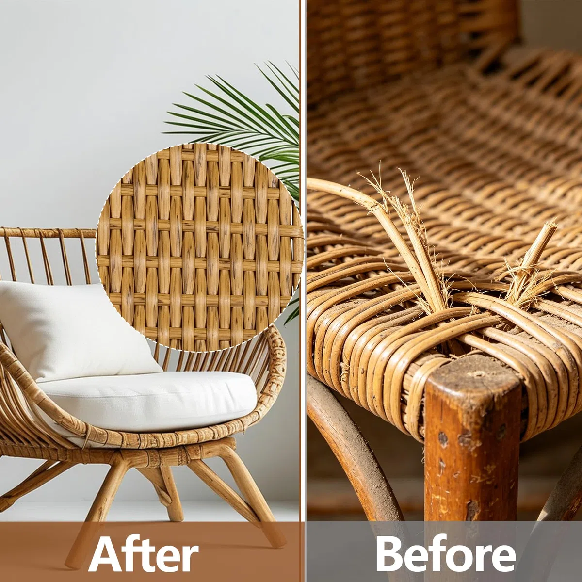 NEUSID 110 m PE Rattan Reparatur Set, Synthetische Rattan Reparaturmaterial 5 mm breit Zuschneidbar für Stuhl Liegestuhl Heimwerken Weben oder Reparaturen (Holzmaserungsfarbe)
