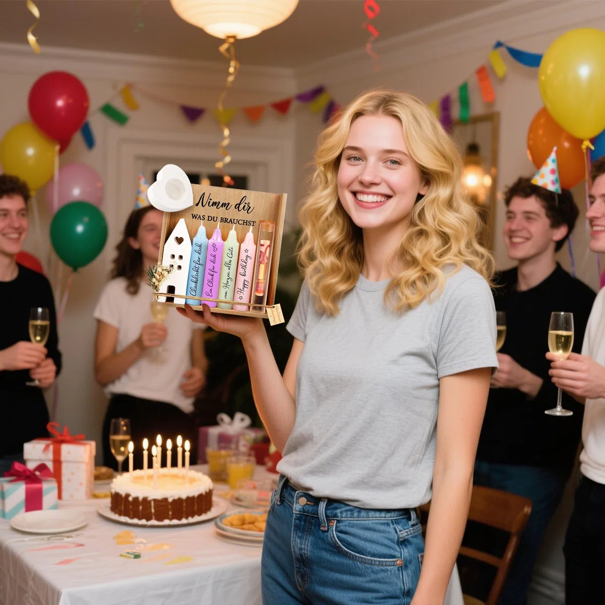 TUZELIYA Geschenke für Frauen, Geschenk Freundin Geburtstag, Kerzen Geschenkset, Deko Kerzenhalter Set, Nimm dir was du brauchst, Geburtstagsgeschenk für Mama, Schwester, Beste Freundin Geschenkset