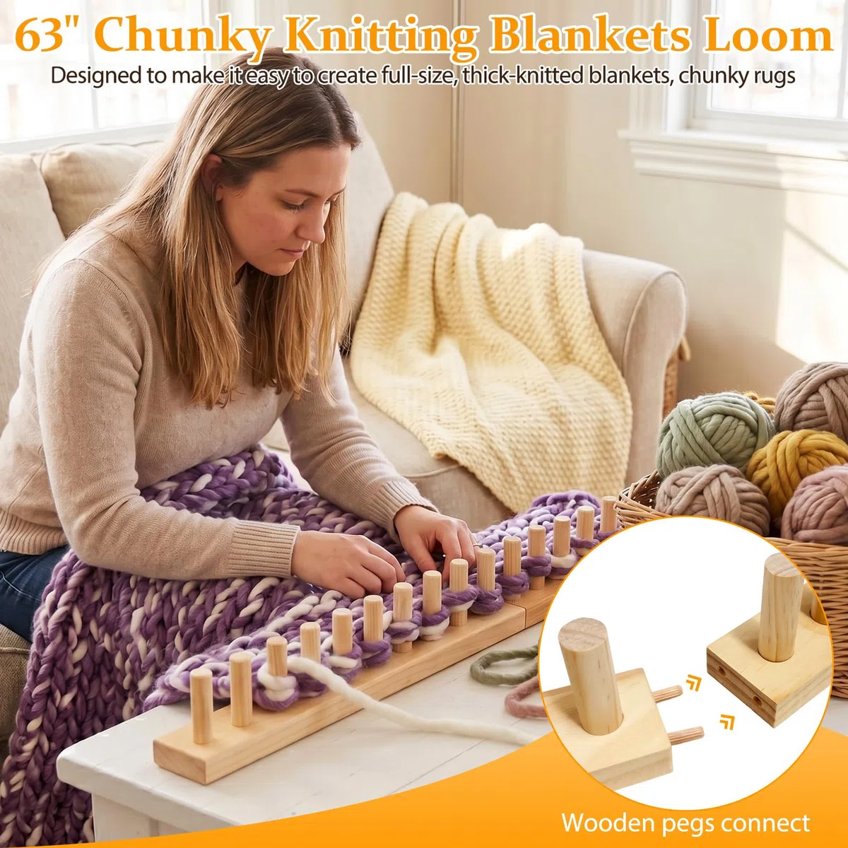 Strickrahmen Set für Chunky Wolle, 6 Stück Holz Knitting Loom, 40–160cm Verstellbar Strickwebstuhl für Anfänger, DIY Handwerk Strickbrett für Stricken Schals, Pullover, Decken