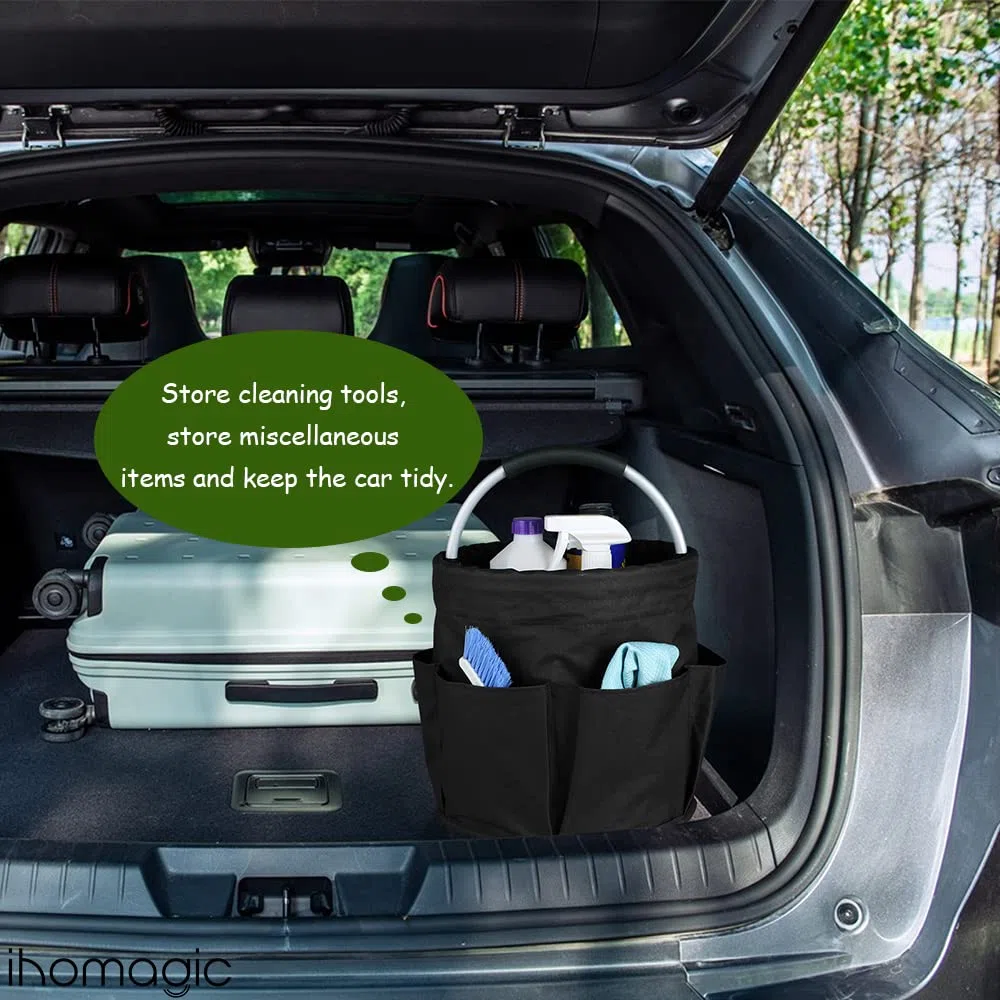 Organizer Putzmittel, Faltbare Universal Reinigungs-Caddy, Aufbewahrungskorb Mit Griff, Werkzeugkorb Tasche mit 6 Außentaschen für Indoor und Outdoor Organisation, Schwarz